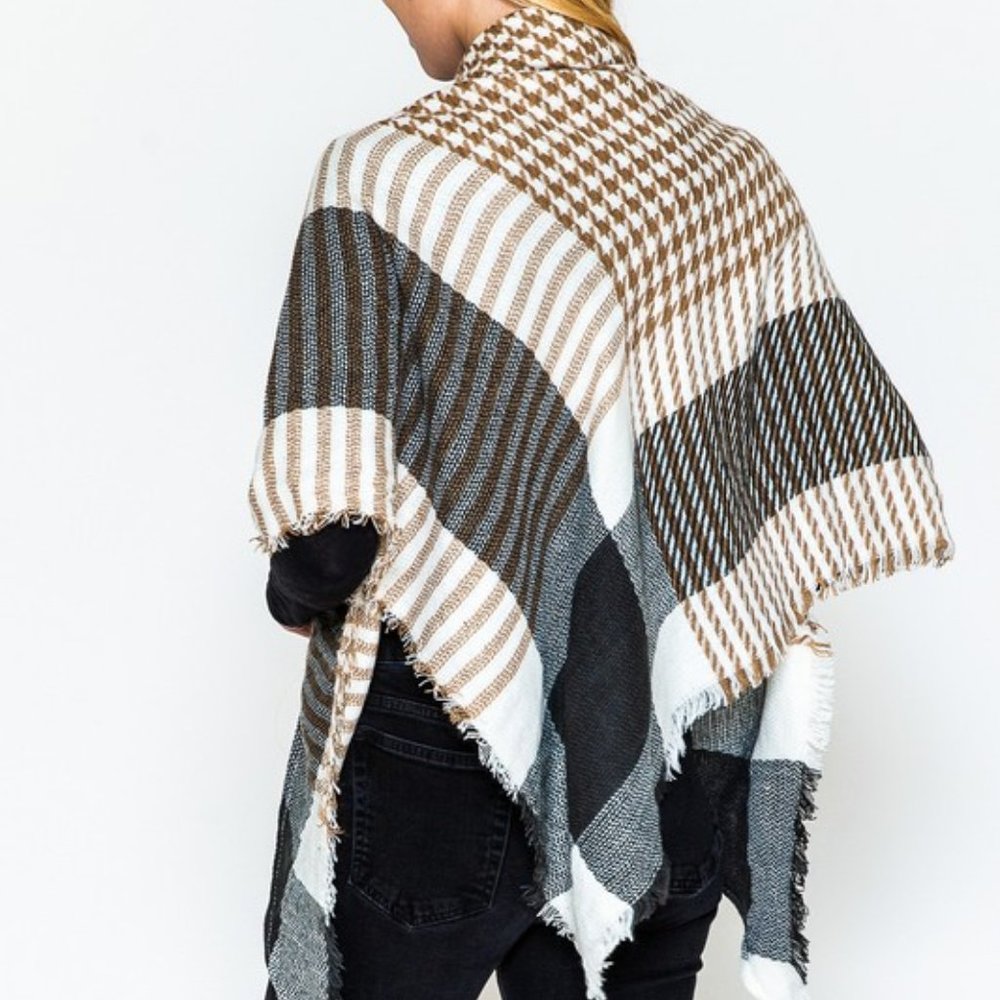 Houndstooth Plaid Triangle Scarf, Tan/Black/White - Picture 8 of 8